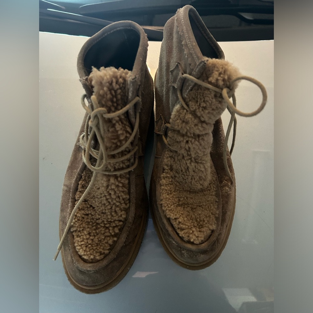 Free People Tan Shearling-Trim Chukka Boots
